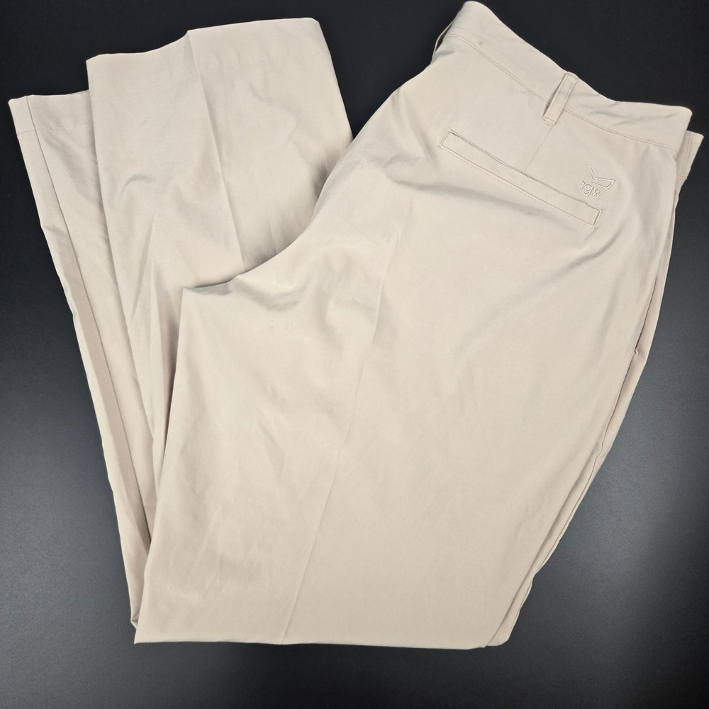 TGW Mens Tan Performance Golf Pants Stretch Flat Front Khaki 36x30